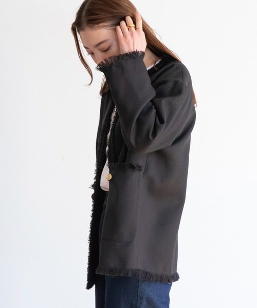 LAVEANGE（ラビアンジェ）の「ツイードジャケット[セットアップ対応]（ノーカラージャケット・レディース・オフホワイト/ブラック・M/L/LL/3L/4L）」の21枚目の写真