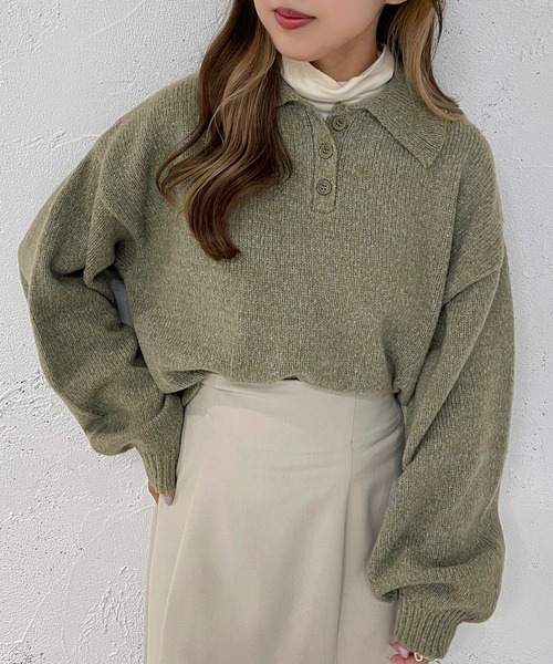 apres jour mignon(アプレジュールミニョン)の「ポロニット【ZOZOTOWN限定アイテム】(ニット/セーター・レディース・オレンジ/ピンク/カーキ/アイボリー・X-LARGE/フリー)」の2枚目の写真