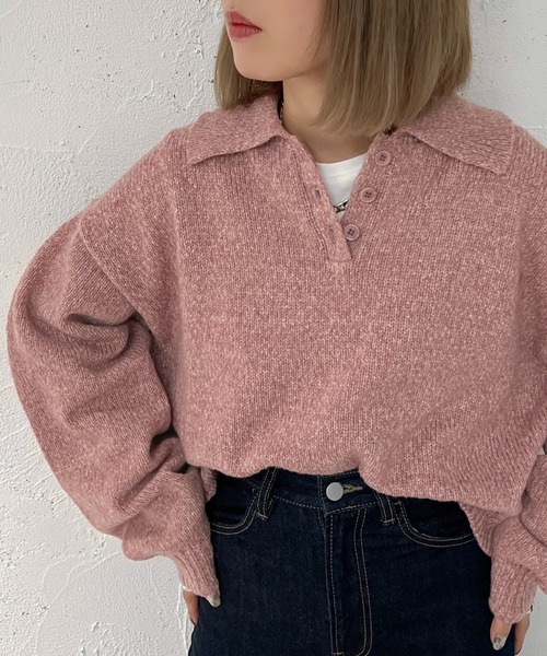 apres jour mignon(アプレジュールミニョン)の「ポロニット【ZOZOTOWN限定アイテム】(ニット/セーター・レディース・オレンジ/ピンク/カーキ/アイボリー・X-LARGE/フリー)」の3枚目の写真