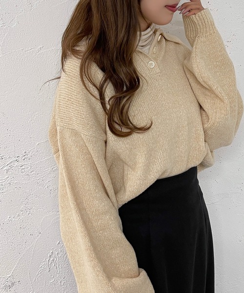 apres jour mignon(アプレジュールミニョン)の「ポロニット【ZOZOTOWN限定アイテム】(ニット/セーター・レディース・オレンジ/ピンク/カーキ/アイボリー・X-LARGE/フリー)」の8枚目の写真