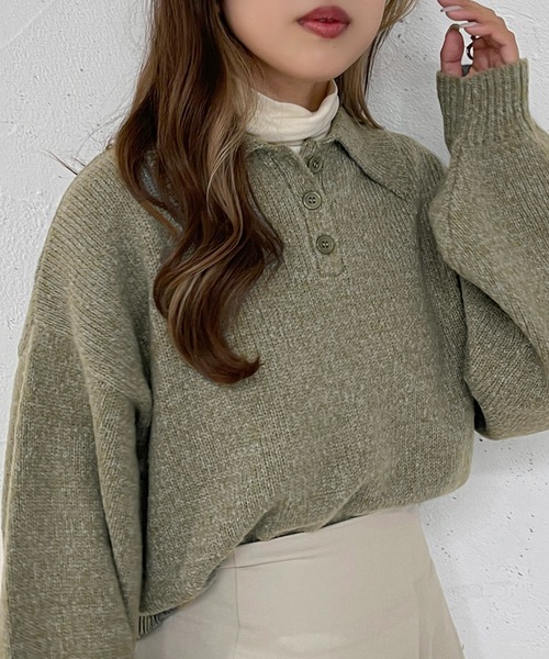 apres jour mignon(アプレジュールミニョン)の「ポロニット【ZOZOTOWN限定アイテム】(ニット/セーター・レディース・オレンジ/ピンク/カーキ/アイボリー・X-LARGE/フリー)」の13枚目の写真