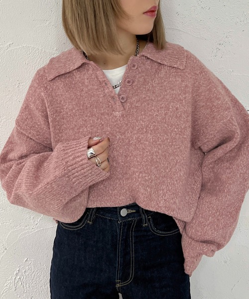 apres jour mignon(アプレジュールミニョン)の「ポロニット【ZOZOTOWN限定アイテム】(ニット/セーター・レディース・オレンジ/ピンク/カーキ/アイボリー・X-LARGE/フリー)」の21枚目の写真