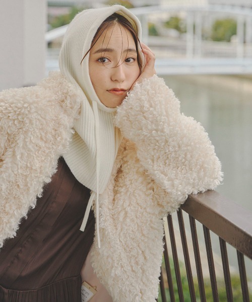 Droite lautreamont(ドロワットロートレアモン)の「ニットバラクラバ《手洗い可能》(ニットキャップ/ビーニー・レディース・グレー/オフホワイト/ブラック・FREE)」の2枚目の写真