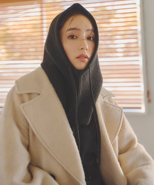 Droite lautreamont(ドロワットロートレアモン)の「ニットバラクラバ《手洗い可能》(ニットキャップ/ビーニー・レディース・グレー/オフホワイト/ブラック・FREE)」の1枚目の写真