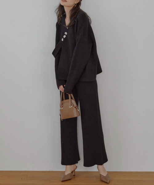 ACYM（アシーム）の「Asymmetric button knit SETUP（サロペット/オーバーオール・レディース・ブラック/ホワイト・FREE）」の15枚目の写真