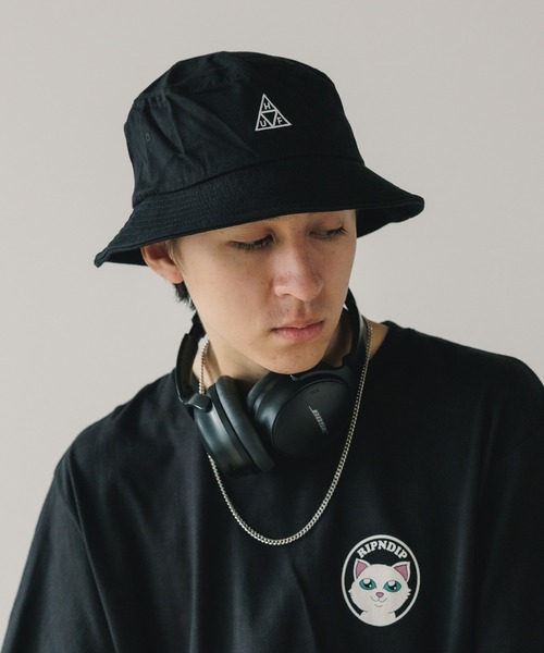 HUF（ハフ）の「HUF/ハフ ESSENTIALS TT BUCKET バケットハット（ハット・メンズ・ブラック/ホワイト・S/M/L/XL）」の3枚目の写真