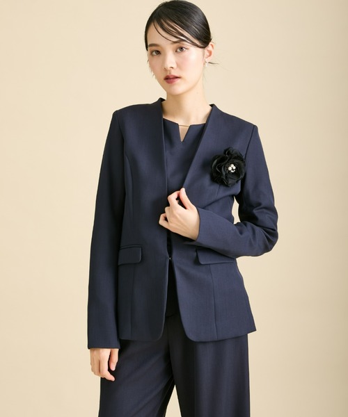 【人気】セオリー　ネイビー　ノーカラー　S セット　パンツスーツ　背抜き 人気】セオリー ネイビー ノーカラー S セット パンツスーツ