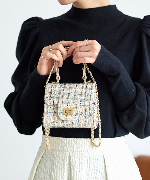 KOBE LETTUCE（コウベレタス）の「キルティングorツイードチェーンショルダーバッグ（ショルダーバッグ・レディース・アイボリー/ブラック/ベージュ系/ブラック系・FREE）」の4枚目の写真