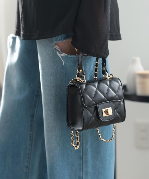 KOBE LETTUCE（コウベレタス）の「キルティングorツイードチェーンショルダーバッグ（ショルダーバッグ・レディース・アイボリー/ブラック/ベージュ系/ブラック系・FREE）」の2枚目の写真