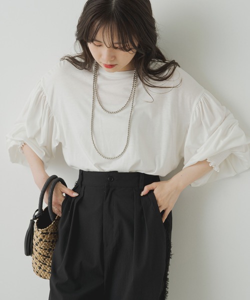 PUAL CE CIN（ピュアルセシン）の「シャーリングガーゼプルオーバー（Tシャツ/カットソー・レディース・オフホワイト/ライトベージュ・FREE）」の3枚目の写真