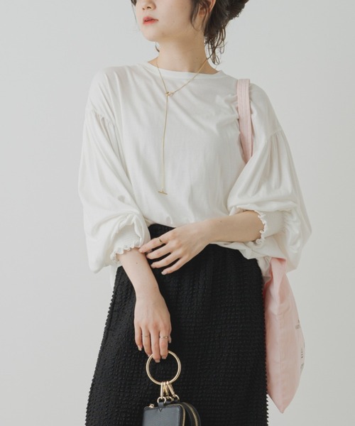 PUAL CE CIN（ピュアルセシン）の「シャーリングガーゼプルオーバー（Tシャツ/カットソー・レディース・オフホワイト/ライトベージュ・FREE）」の4枚目の写真
