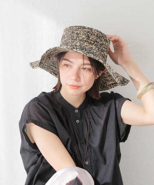 Le Voyage en Panier（ルヴォヤージュアンパニエ）の「【Le voyage en panie/ル ヴォヤージュ エン パニエ】ツバヒロハット（ハット・レディース・ブラック/アイボリー・FREE）」の3枚目の写真