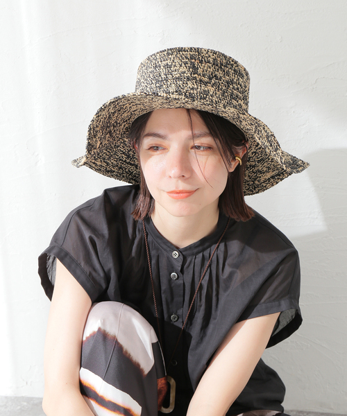 Le Voyage en Panier（ルヴォヤージュアンパニエ）の「【Le voyage en panie/ル ヴォヤージュ エン パニエ】ツバヒロハット（ハット・レディース・ブラック/アイボリー・FREE）」の4枚目の写真