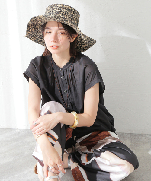 Le Voyage en Panier（ルヴォヤージュアンパニエ）の「【Le voyage en panie/ル ヴォヤージュ エン パニエ】ツバヒロハット（ハット・レディース・ブラック/アイボリー・FREE）」の6枚目の写真