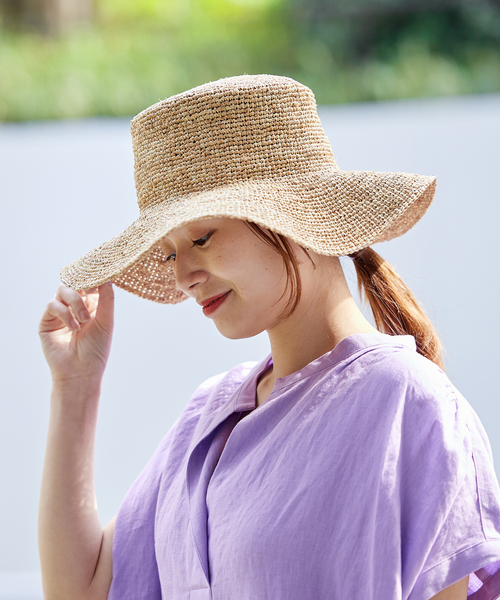 Le Voyage en Panier（ルヴォヤージュアンパニエ）の「【Le voyage en panie/ル ヴォヤージュ エン パニエ】ツバヒロハット（ハット・レディース・ブラック/アイボリー・FREE）」の7枚目の写真