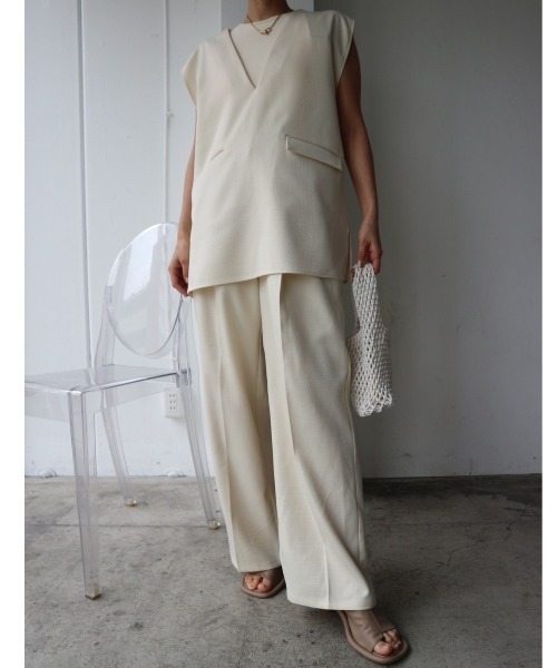 TRUNC（トランクエイティーエイト）の「Linen Like Setup（セットアップ・レディース・ライトグリーン/アイボリー/ブラック・FREE）」の12枚目の写真