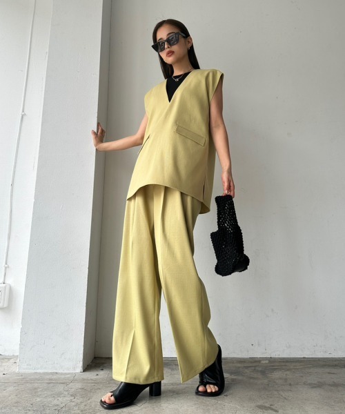 TRUNC（トランクエイティーエイト）の「Linen Like Setup（セットアップ・レディース・ライトグリーン/アイボリー/ブラック・FREE）」の9枚目の写真