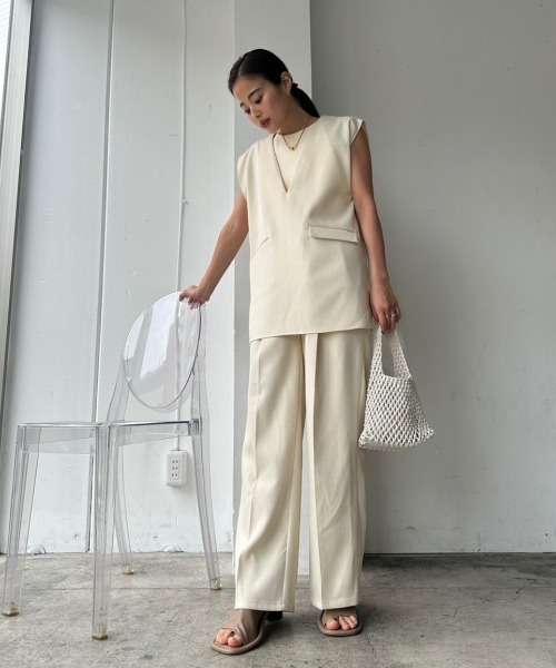 TRUNC（トランクエイティーエイト）の「Linen Like Setup（セットアップ・レディース・ライトグリーン/アイボリー/ブラック・FREE）」の8枚目の写真