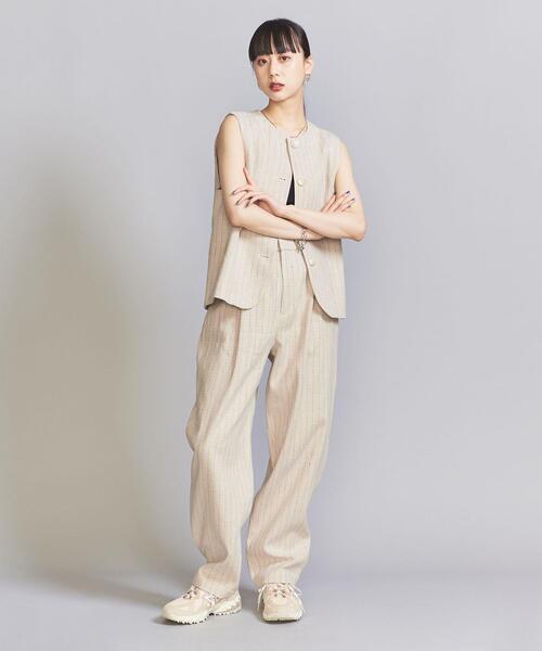 美品 BEAUTY&amp;YOUTH ビューティアンドユース ユナイテッドアローズ ベスト トップス ベージュ FREE クルーネック ノースリーブ ストライプ リネン コットン 麻 綿 23春夏 おしゃれ シンプル きれいめ 大人女子 ブランド 上品 ベーシック【レディース】【中古】 1600025S1883_m1_a020.jpg