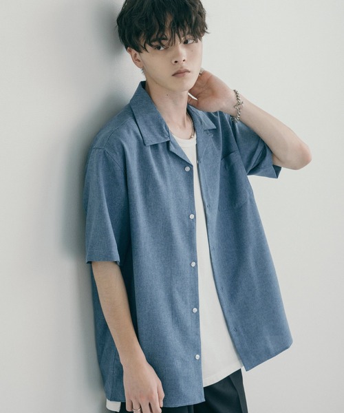 Rocky Monroe(ロッキーモンロー)の「オーバーサイズ ポリトロ オープンカラー半袖シャツ(シャツ/ブラウス・メンズ・ベージュ/ブラック/チャコールグレー/ライトグレー/サックスブルー・M/L)」の2枚目の写真
