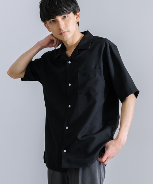 Rocky Monroe(ロッキーモンロー)の「オーバーサイズ ポリトロ オープンカラー半袖シャツ(シャツ/ブラウス・メンズ・ベージュ/ブラック/チャコールグレー/ライトグレー/サックスブルー・M/L)」の7枚目の写真