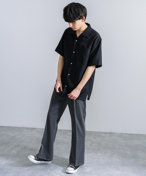 Rocky Monroe(ロッキーモンロー)の「オーバーサイズ ポリトロ オープンカラー半袖シャツ(シャツ/ブラウス・メンズ・ベージュ/ブラック/チャコールグレー/ライトグレー/サックスブルー・M/L)」の8枚目の写真