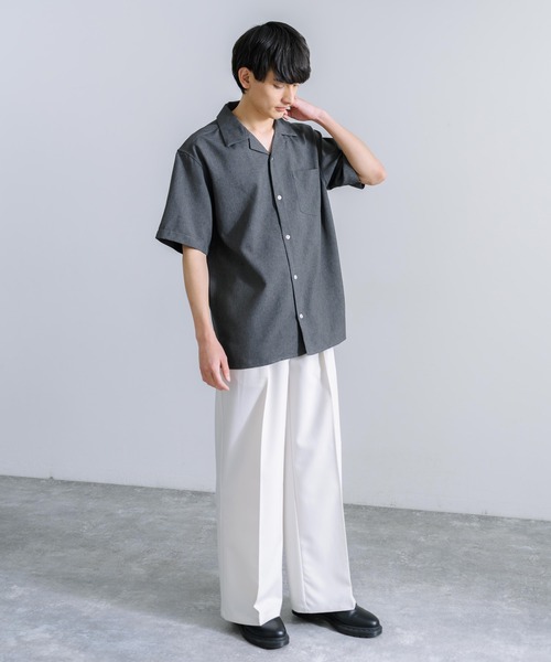 Rocky Monroe(ロッキーモンロー)の「オーバーサイズ ポリトロ オープンカラー半袖シャツ(シャツ/ブラウス・メンズ・ベージュ/ブラック/チャコールグレー/ライトグレー/サックスブルー・M/L)」の12枚目の写真