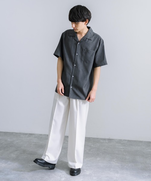 Rocky Monroe(ロッキーモンロー)の「オーバーサイズ ポリトロ オープンカラー半袖シャツ(シャツ/ブラウス・メンズ・ベージュ/ブラック/チャコールグレー/ライトグレー/サックスブルー・M/L)」の13枚目の写真