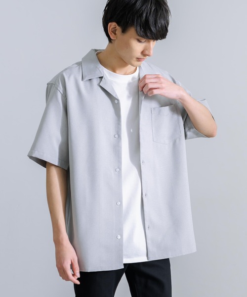 Rocky Monroe(ロッキーモンロー)の「オーバーサイズ ポリトロ オープンカラー半袖シャツ(シャツ/ブラウス・メンズ・ベージュ/ブラック/チャコールグレー/ライトグレー/サックスブルー・M/L)」の15枚目の写真