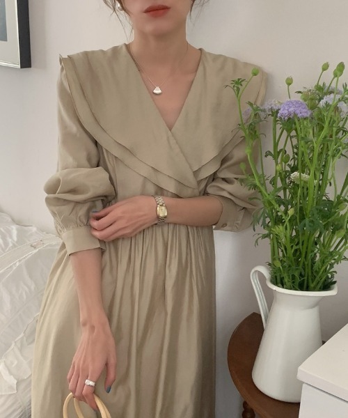 wirrow 長袖 ワンピース セール】【SETUP7】＜低身長向け＞襟付きクロスVネックロング