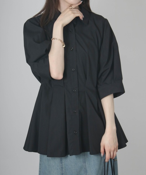 Social GIRL（ソーシャルガール）の「ウエストタックシャツ（シャツ/ブラウス・レディース・ブラック/グレイッシュベージュ/サックスブルー/オフホワイト・M）」の3枚目の写真