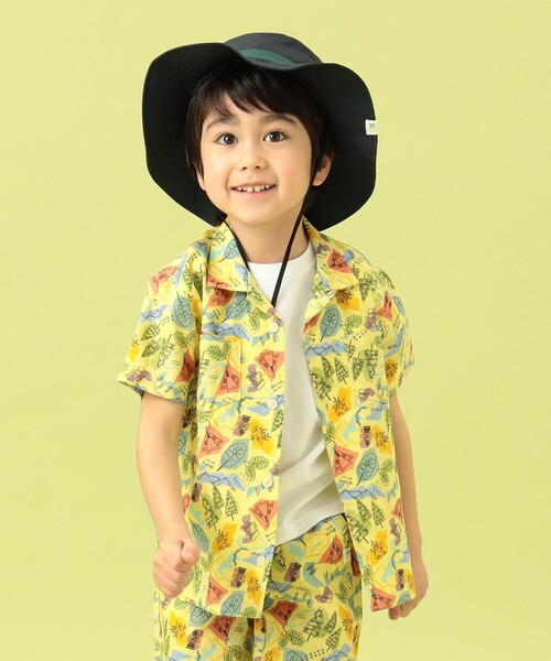 BEAMS mini(ビームスミニ)の「BEAMS mini / キャンプ プリント シャツ 23SS(90~150cm)(シャツ/ブラウス・キッズ・イエロー/ナチュラル・90cm/100cm/120cm/130cm/140cm/150cm/110cm)」の1枚目の写真