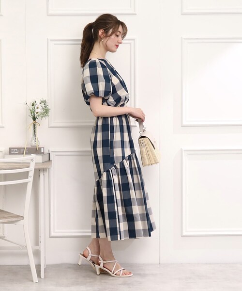 couture brooch（クチュールブローチ）の「◆【セットアップ可能/ぽわん袖でふんわり華奢魅せ】ブロックチェックブラウス（シャツ/ブラウス・レディース・ブラック系1/ネイビー系1・40/38/42）」の21枚目の写真