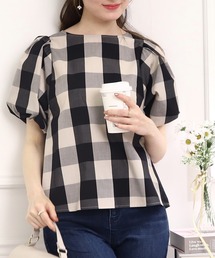 ◆【セットアップ可能/ぽわん袖でふんわり華奢魅せ】ブロックチェックブラウス