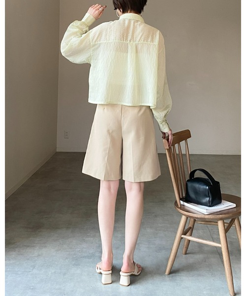 She's Closet(シーズクローゼット)の「ボリュームスリーブショート丈長袖ストライプシアーシャツ(シャツ/ブラウス・レディース・グリーン/ベージュ/パープル/グレー/ブルー/ネイビー/オレンジ/ピンク/イエロー/ホワイト・FREE)」の16枚目の写真