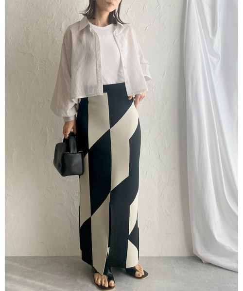 She's Closet(シーズクローゼット)の「ボリュームスリーブショート丈長袖ストライプシアーシャツ(シャツ/ブラウス・レディース・グリーン/ベージュ/パープル/グレー/ブルー/ネイビー/オレンジ/ピンク/イエロー/ホワイト・FREE)」の11枚目の写真