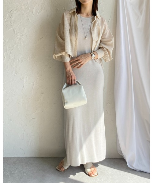 She's Closet(シーズクローゼット)の「ボリュームスリーブショート丈長袖ストライプシアーシャツ(シャツ/ブラウス・レディース・グリーン/ベージュ/パープル/グレー/ブルー/ネイビー/オレンジ/ピンク/イエロー/ホワイト・FREE)」の13枚目の写真