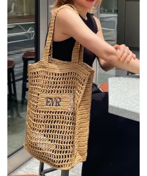 EVRIS（エヴリス）の「ペーパートートBAG（トートバッグ・レディース・ブラック/ベージュ・FREE）」の5枚目の写真