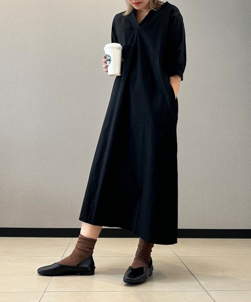 aimoha（アイモハ）の「ゆったりリネン風ワンピース (SS)（ワンピース・レディース・ピンク/イエロー/ブラック・MEDIUM/LARGE/X-LARGE）」の2枚目の写真