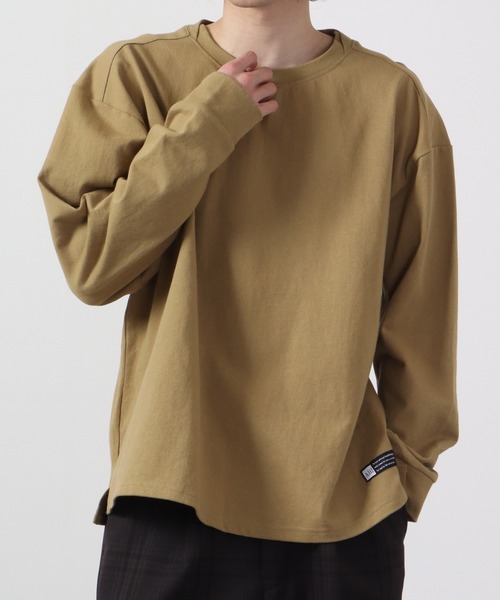 FUNALIVE(ファンアライブ)の「10/-天竺 衿変形ロンTEE 長袖(Tシャツ/カットソー・メンズ・カーキ/ネイビー/ブラック/オフホワイト/グレイッシュベージュ・L/M/S)」の1枚目の写真
