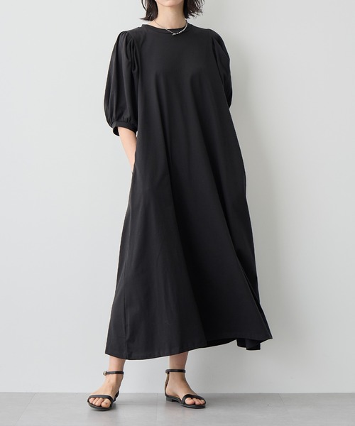 パフ袖Aラインワンピース【サスティナブル】