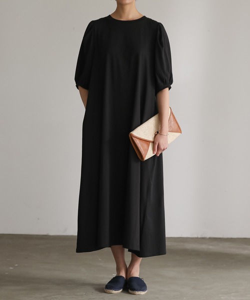 パフ袖Aラインワンピース【サスティナブル】