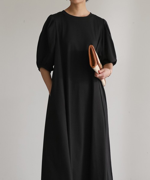 パフ袖Aラインワンピース【サスティナブル】