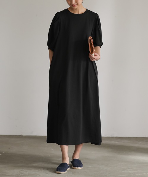 パフ袖Aラインワンピース【サスティナブル】