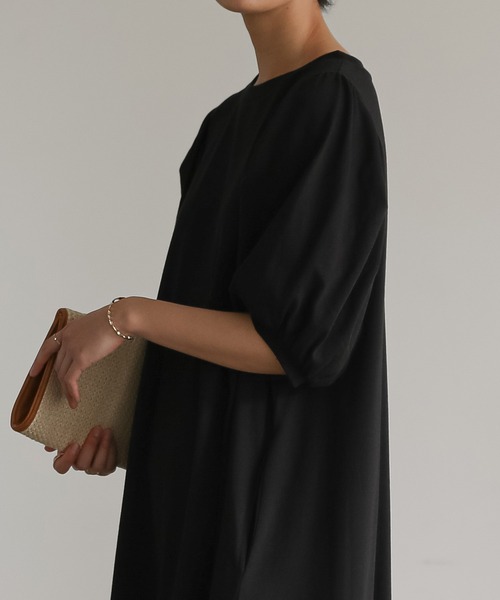 パフ袖Aラインワンピース【サスティナブル】