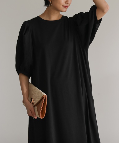 パフ袖Aラインワンピース【サスティナブル】