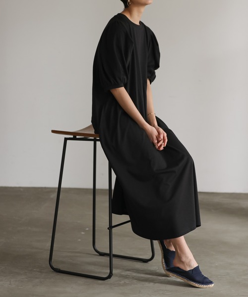 パフ袖Aラインワンピース【サスティナブル】
