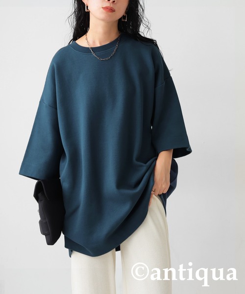 antiqua(アンティカ)の「綿混サカリバ生地シャツ(Tシャツ/カットソー・レディース・ホワイト/ネイビー/ブラック・FREE)」の3枚目の写真
