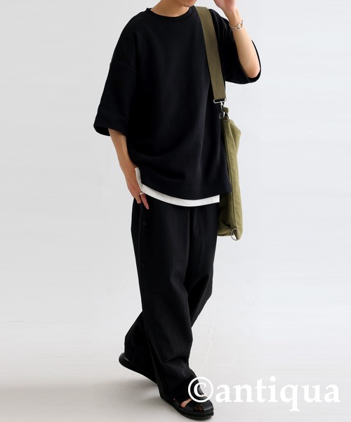 antiqua(アンティカ)の「綿混サカリバ生地シャツ(Tシャツ/カットソー・レディース・ホワイト/ネイビー/ブラック・FREE)」の6枚目の写真