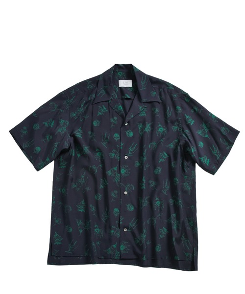 URU(ウル)の「RAYON PRINT SHORT SLEEVE SHIRTS(シャツ/ブラウス・メンズ・ネイビー/ベージュ・1/2)」の1枚目の写真
